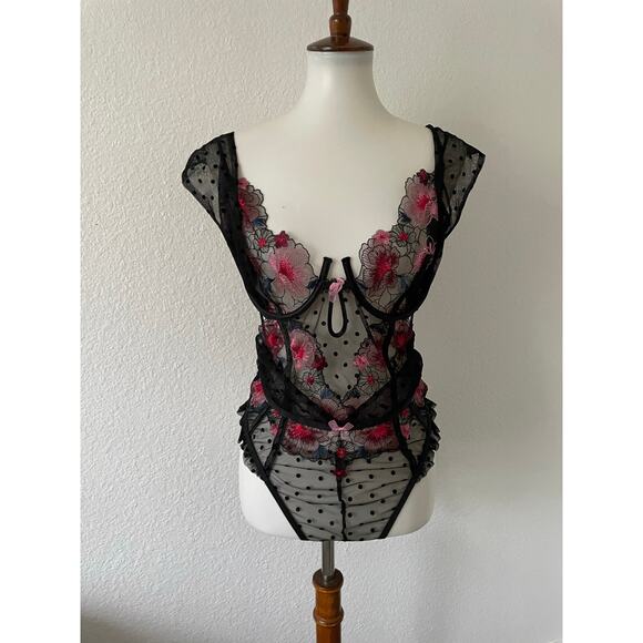 For Love & Lemon Zinnia Floral Lace Bodysuit Teddy - Picture 1 of 12